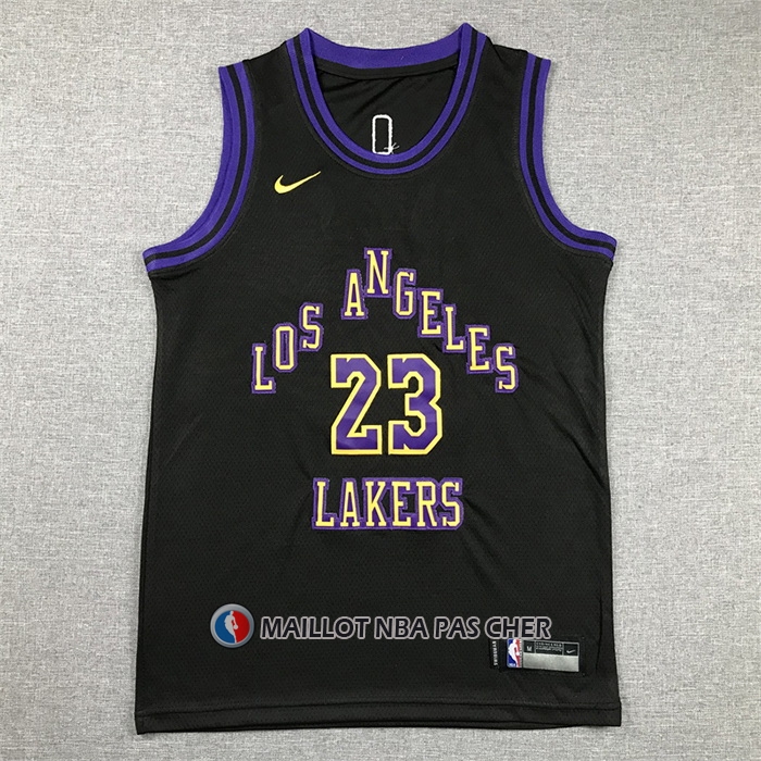 Maillot Enfant Los Angeles Lakers LeBron James NO 23 Ville 2023-24 Noir
